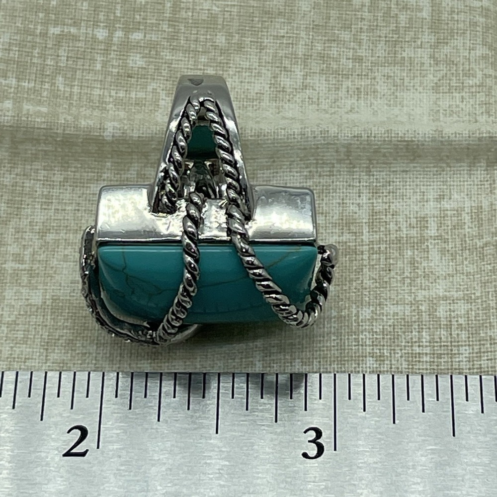 Western Boho Faux Turquoise Ring Size 8 Silver Tone Southwest Nautical Festival - Picture 8 of 9